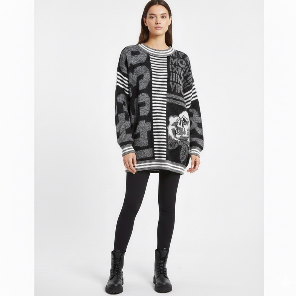MEXX Vintage Black and White Stripe and Numbers Unique Sweater.